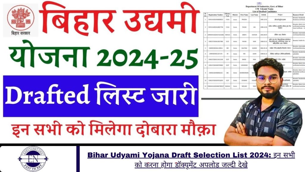 Bihar Udyami Yojana Draft Selection List 2024